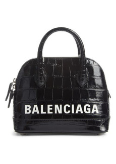 Balenciaga Mini Ville Croc Embossed Leather Satchel in Black/White at Nordstrom