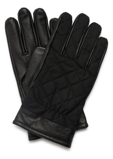 Barbour Dalegarth Leather & Waxed Cotton Gloves in Black at Nordstrom