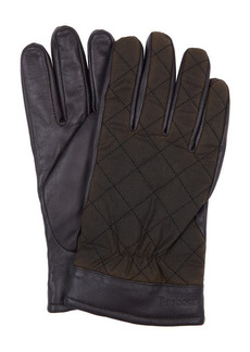 Barbour Dalegarth Leather & Waxed Cotton Gloves in Olive/Brown at Nordstrom