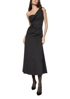Bardot Athena Drape One-Shoulder Midi Dress in Black at Nordstrom