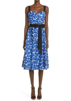 Carolina Herrera Rose Garden Belted Fit & Flare Midi Dress in Blue Multi at Nordstrom