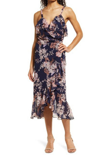 Chelsea28 Flounce Wrap Midi Dress in Navy- Pink Floral at Nordstrom
