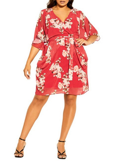 City Chic Lotus Floral Faux Wrap Dress in Red Sacred Lotus at Nordstrom
