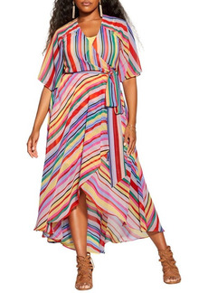 City Chic Rainbow Wrap Maxi Dress in Rainbow Stripe at Nordstrom