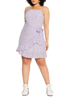 City Chic Ruffle Floral Faux Wrap Dress in Lilac Floating Daisy at Nordstrom
