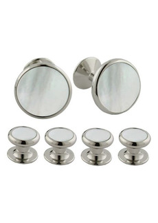 David Donahue Brass Cuff Link & Stud Set in White Brass/M.o.p at Nordstrom