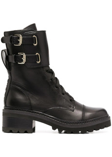 DKNY lace-up side buckle boots