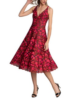 Dress the Population Elisa Embroidered Fit & Flare Midi Dress in Fuchsia Multi at Nordstrom