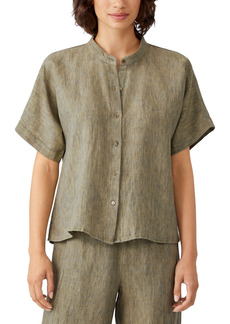 Eileen Fisher Petite Organic Linen Mandarin Collar Shirt