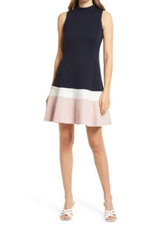 Eliza J Colorblock Quilted Fit & Flare Dress in Navy Multicolor at Nordstrom