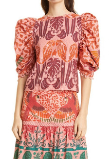 FARM Rio Ainika Macaws Puff Sleeve Cotton Blouse in Light Pink at Nordstrom