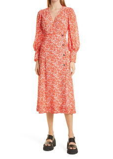Ganni Abstract Floral Long Sleeve Crepe Dress in Mini Floral Orangedotcom at Nordstrom