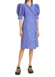 Ganni Ruffle 3D Jacquard Wrap Dress in Blue Iris at Nordstrom