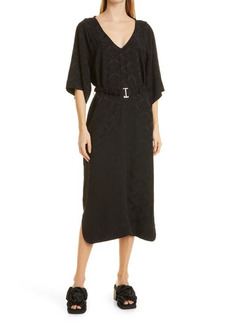 Ganni V-Neck Soft Jacquard Midi Dress in Black at Nordstrom