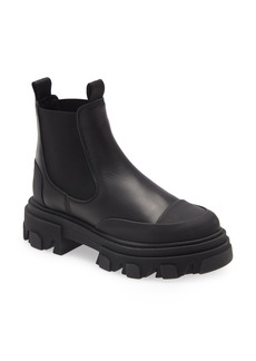 Ganni Calf Leather Low Chelsea Boot in Black/black at Nordstrom