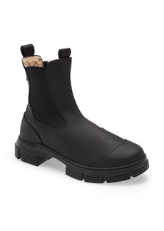 Ganni Fur City Faux Shearling Lined Chelsea Boot in Black at Nordstrom