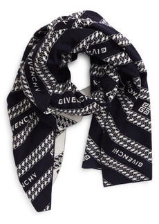 Givenchy Intarsia Logo & Chain Link Wool Scarf in Navy/Ecru at Nordstrom