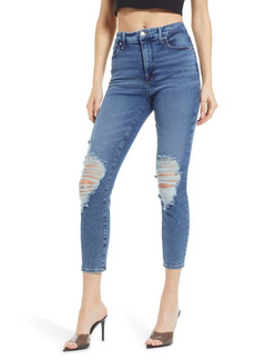 Good American Good Waist Ripped Crop Skinny Jeans in Blue855 at Nordstrom