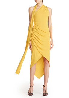 HALSTON Pia One Shoulder Draped Body-Con Dress in Marigold at Nordstrom