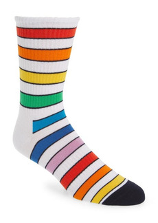 Happy Socks Multistripe Rainbow Crew Socks in White/Multi at Nordstrom