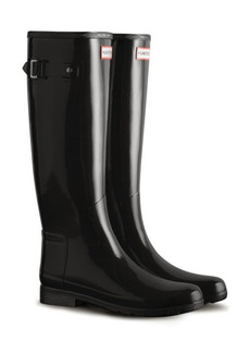Hunter Refined Tall Gloss Waterproof Rain Boot in Black at Nordstrom