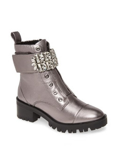 Karl Lagerfeld Paris Pippa Crystal Embellished Platform Boot in Silver Leather at Nordstrom