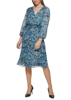 Karl Lagerfeld Paris Printed Floral Chiffon Pleated-Skirt A-Line Dress