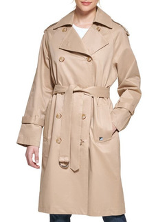 Karl Lagerfeld Paris Raglan Sleeve Cotton Blend Trench Coat in Khaki at Nordstrom