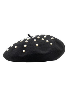 kate spade new york imitation pearl wool beret in Black at Nordstrom