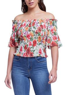 L'AGENCE Bexley Off the Shoulder Top in White Multi at Nordstrom