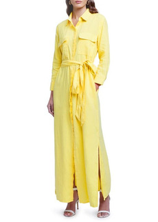 L'AGENCE Cameron Long Sleeve Linen Maxi Shirtdress in Light Maize at Nordstrom