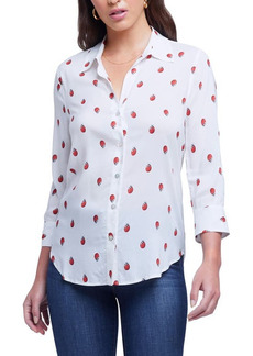 L'AGENCE Camille Ladybug Print Button-Up Shirt in White Multi Ladybug at Nordstrom