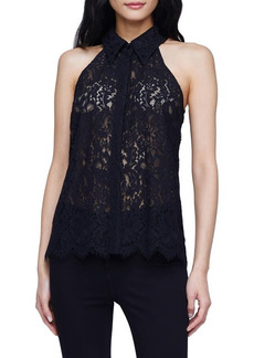 L'AGENCE Daisie Sleeveless Lace Button-Up Blouse in Black at Nordstrom