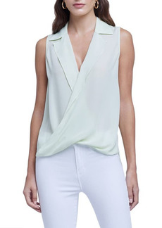 L'AGENCE Freja Draped Silk Blouse in Soft Mint at Nordstrom