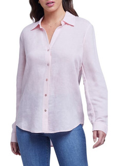 L'AGENCE Nina Linen Blend Button-Up Blouse in Soft Pink at Nordstrom