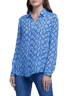 L'AGENCE Nina Snakeskin Print Silk Button-Up Blouse in Blue Multi Paloma Snake at Nordstrom