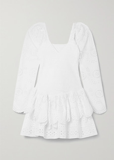 LoveShackFancy Cedria Shirred Broderie Anglaise Cotton-voile Mini Dress