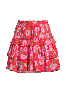 LoveShackFancy Corbett Floral Ruffed Miniskirt