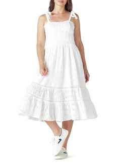 Lucky Brand Eyelet Embroidered Cotton Midi Dress in White at Nordstrom