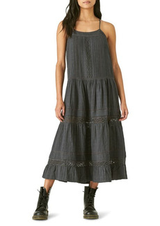 Lucky Brand Lace Sleeveless Midi Dress in Washed Black at Nordstrom