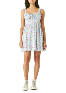 Lucky Brand Shirred Cotton & Linen Minidress in Blue Multi at Nordstrom