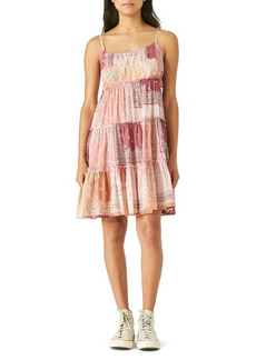 Lucky Brand Tiered Paisley Panel Cotton Minidress in Pink Multi at Nordstrom