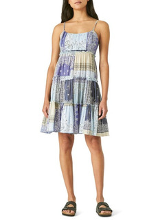 Lucky Brand Tiered Paisley Panel Cotton Minidress in Indigo Multi at Nordstrom