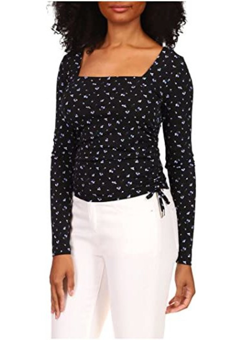 MICHAEL Michael Kors Floral Square Neck Ruched Long Sleeve Top