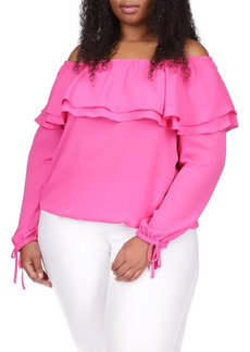 MICHAEL Michael Kors Ruffle Off the Shoulder Peasant Blouse in Cerise at Nordstrom