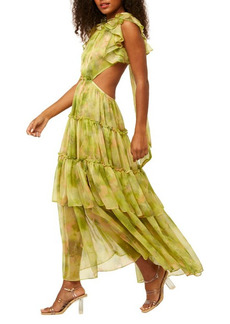 MISA Los Angeles Lana Cutout Tiered Ruffle Maxi Dress in Chartreuse at Nordstrom