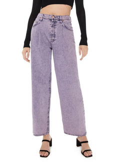 Mother Denim MOTHER SNACKS! The Pleated Fun Dip Puddle Straight Leg Jeans in Silver Pink at Nordstrom
