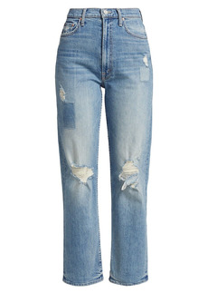 Mother Denim Study Hover High-Waist Distressed Jeans