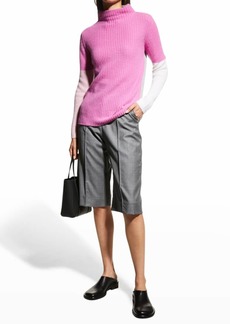 Neiman Marcus Funnel-Neck Cashmere Colorblock Sweater