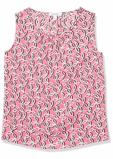 NINE WEST Women's Sleeveless Printed Blouse with Ruched Neckline  L